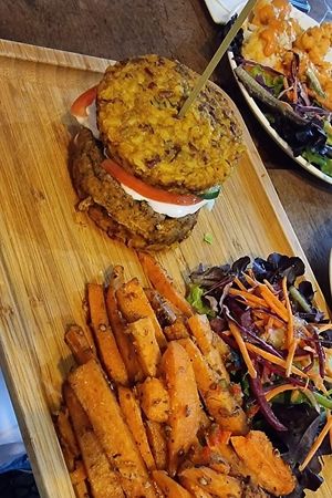 Spiced fvsh burger (made from firm tofu) at Afterglow by ANGLOW in Central Singapore