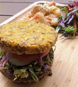 Cuban burger with brown rice bun. $20. Reminiscent of a nacho at Afterglow by ANGLOW in Central Singapore