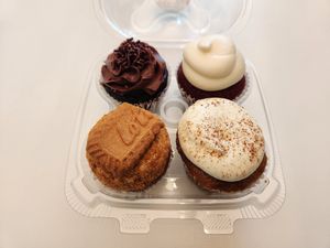 Double chocolate, red velvet, cookie butter and carrot cake cupcakes at Hollywood Baked Goods in Kirkland