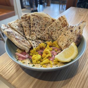 Hummus with Za’atar Pita  at Bardō - Brant St Burlington in Burlington