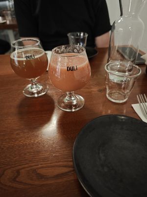 Red kombucha (made of red fruits) and tropical smoothie at DuLi in Beijing