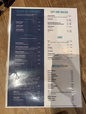 Menu at Vegi in Tubingen