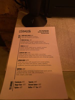 The menu  at Cósmica Cocina  in Puerto Vallarta