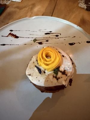 Carrot cake. Moist and topped with mango.  at Cósmica Cocina  in Puerto Vallarta