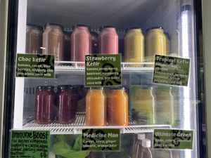 Awesome smoothie and juice options good to go  at New Earth Cafe in Coolum Beach