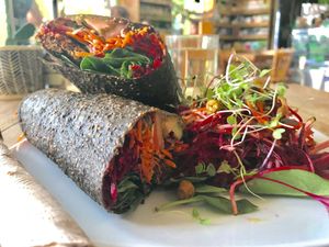 Beautifully Yummy Vegan Wrap  at New Earth Cafe in Coolum Beach