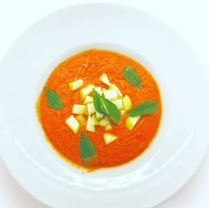 Roasted pepper and green apple gazpacho (GF) (5.90€) at La Joya in Nerja