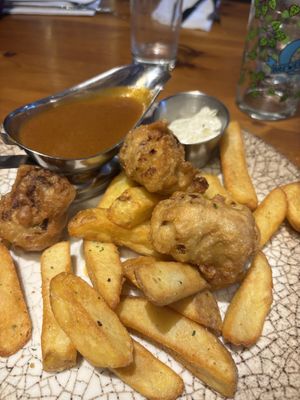 Battered artichoke - brown and a bit uninspired- and not really £15.95 worth of food  at Virgins & Castle in Kenilworth