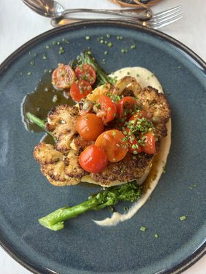 A cauliflower steak with vegetable emulsions   at Kviknes Hotel balestrand in Balestrand
