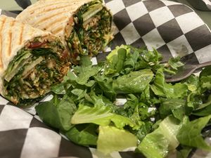 Soy chorizo wrap with salad   at Leaf and Ladle in Bellingham