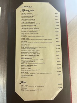 Menu (vegetarijanski pijat is vegan)  at Restoran Kula in Vrgorac