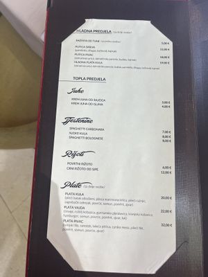 Menu (order for spaghetti with tomato sauce to have a vegan meal)  at Restoran Kula in Vrgorac