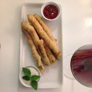 Tempura Asparagus with dipping sauces - Vegan at The Green Garden in Salzburg