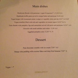 English menu at The Green Garden in Salzburg