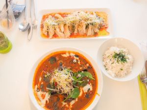 The Tortillini and the eggplant and pumpkin curry  at The Green Garden in Salzburg