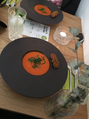 vegan tomato soup at The Green Garden in Salzburg