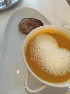 African peanut soup with a banana pancake -- so delicious!  at The Green Garden in Salzburg