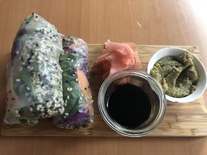 Summer rolls with vegan salmon  at The Green Garden in Salzburg