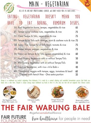 i asked the owners when i was there and dishes here that are listed as vegetarian, many are actually vegan or can be made vegan  at Fair Warung Balé in Gianyar
