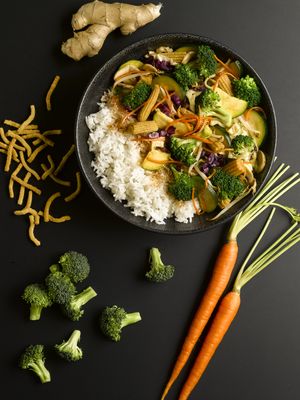 HuHot veggies & rice! at HuHot Mongolian Grill  in Spokane