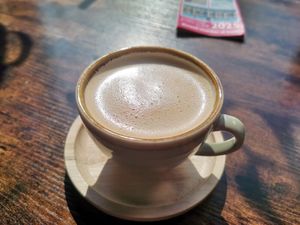 Oat milk flat whit, very satisfying at The Bagel Bar & in Berwick-upon-tweed