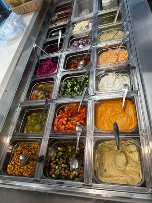 Fresh vegetables toppings and pickles  at Zakee Mediterranean Street Food in Akron