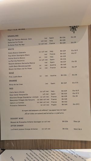 Wine menu at The Nettle in Settle