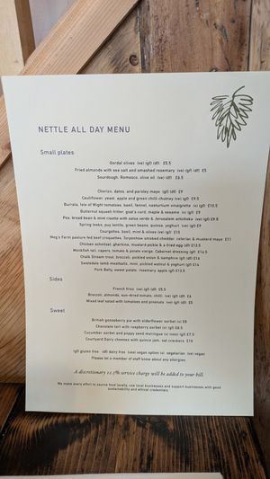 Menu at The Nettle in Settle