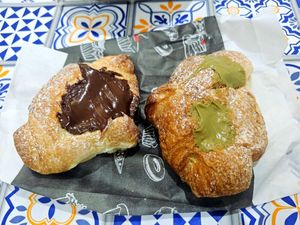 Vegan Nutella and pistachio cornetti at La Fabbrica del Cornetto in Gallipoli