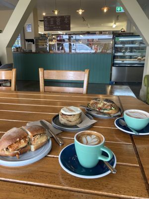 Sandwiches and cinnamon scroll with “cream cheese” icing. The cabinets only look a bit empty because we were there for a late lunch. They’re packed full at the start of the d at Belen Plant Bakery - Petone in Petone