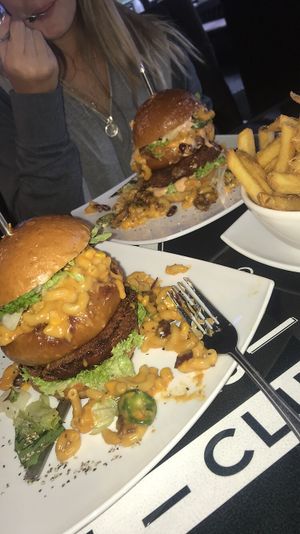 Veggie burger with vegan Mac n cheese  at Lily Burger in Berlin