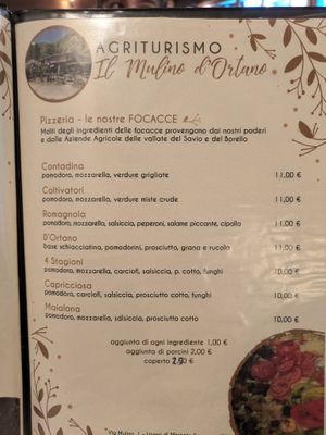 Menu at Agriturismo il Mulino d'Ortano in Forli