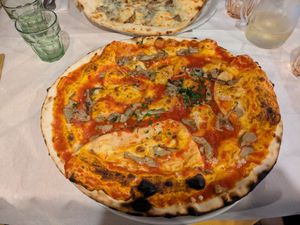 Focaccia marinara with porcini mushrooms  at Agriturismo il Mulino d'Ortano in Forli