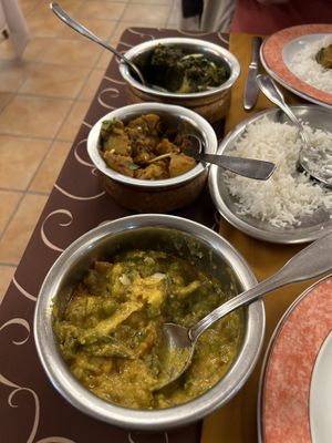 Vegetable korma, saag aloo and a potato curry  at Sabor da India in Funchal