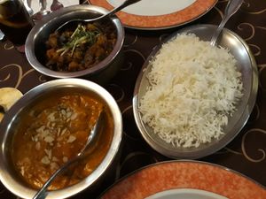Aubergine bhaji (top) and vegetable korma (bottom) at Sabor da India in Funchal