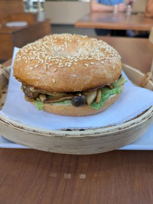 Spicy mushroom bagel at SHAN SHAN in Madrid