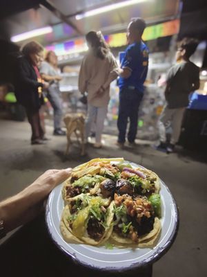 You can sit on a small little ledge by the stand and eat  at Por Siempre Vegana - Food Stall in Mexico City