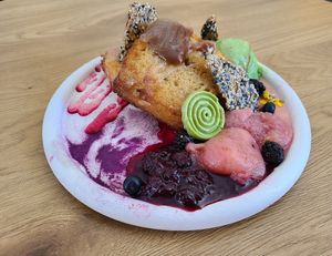 Brulle sweet toast, macha icecream + nibs at Kadamba Kafe in Brooklyn