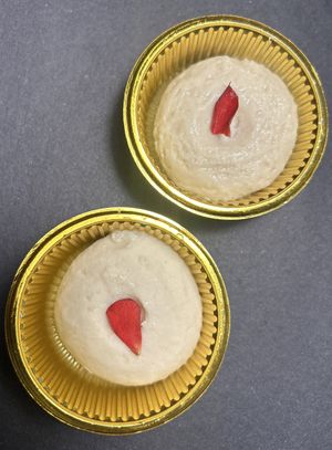 Gulab Sandesh: A melt-in-mouth Bengali dessert - with dash of rose essence, contains soy & nuts, gluten-free   at Vegan Daily  in Kolkata