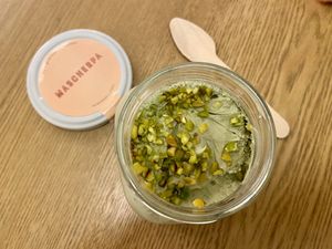 Plant based pistachio Tiramisuu and  at Mascherpa in Milan