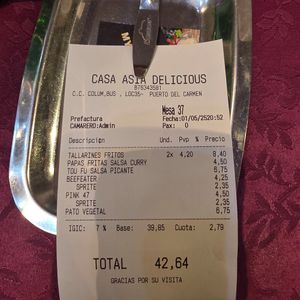 Very reasonable prices for two people at Restaurante Asia Delicious in Lanzarote