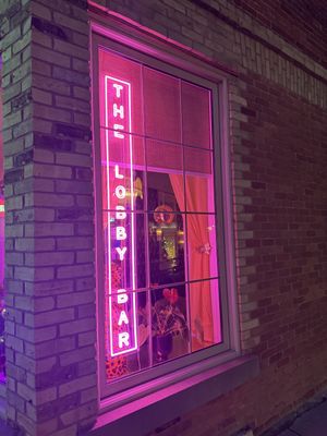 Window sign  at The Lobby Bar in Elora