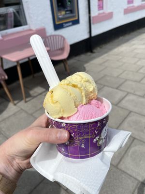 Vegan mango & passionfruit and dragonfruit sorbet - Milk & Honey, Seahouses  at Milk & Honey in Seahouses