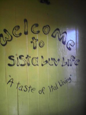 On the wall at the top of the stairs... at Nattywel Plus in Roseau