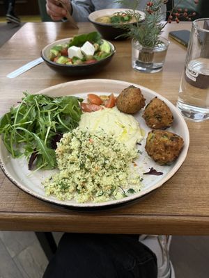 falafel with couscous / greek salad / soup  at Green Cafe & Shop in Lviv