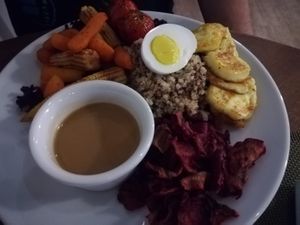 Garden bowl with a fake egg at Green Cafe & Shop in Lviv
