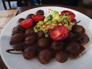 Salty Belgian bubble waffle at Green Cafe & Shop in Lviv