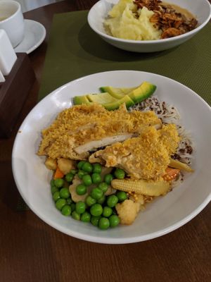 rice with tofu and seasonal vegetables at Green Cafe & Shop in Lviv
