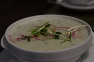Okroshka cold soup at Green Cafe & Shop in Lviv