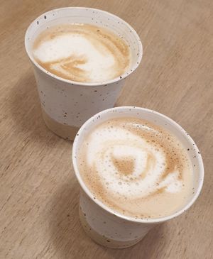Cafe latte with oat milk at BodyBuddy - Smålandstorget in Stockholm
